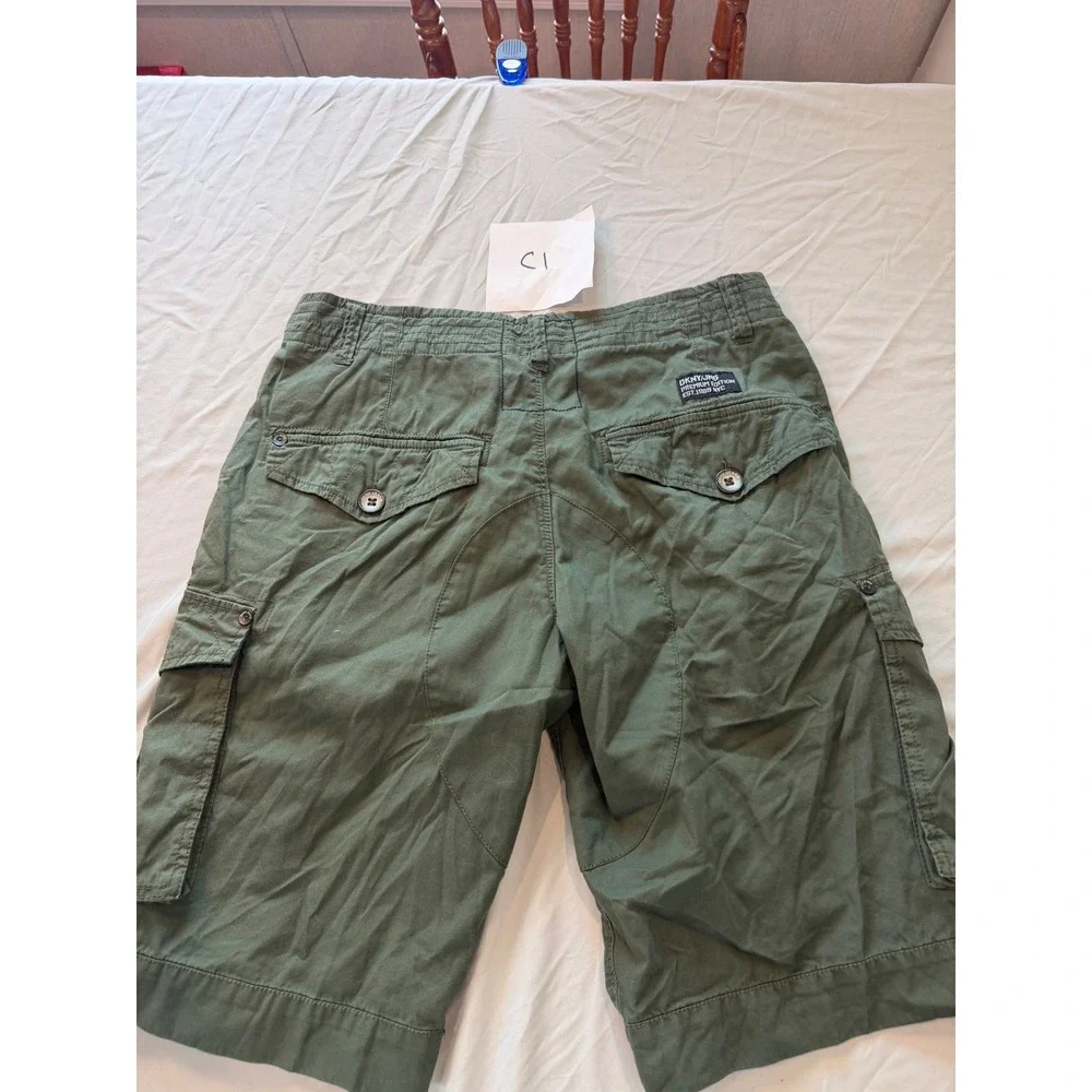 DKNY Jeans Mens 30 Olive Green Cargo Shorts Military Patch Utility Cotton Twill